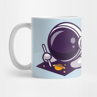 Cute Astronaut Drawing Planet On Paper Cartoon Mug